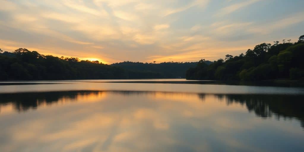 Australian landscape with tranquil water and morning sky.