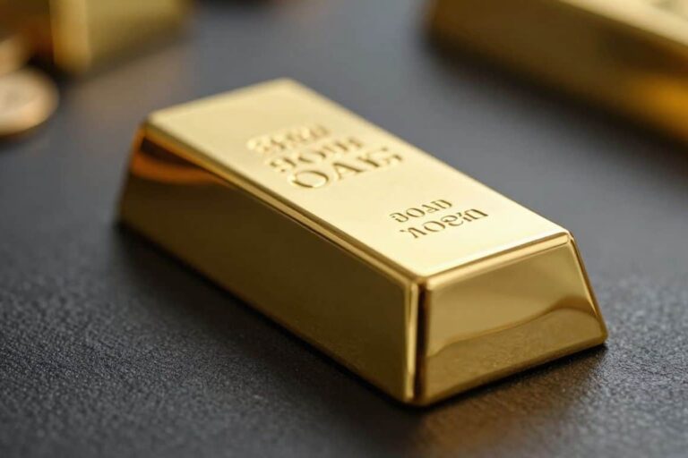 Gold bar on dark surface, Australian investment theme