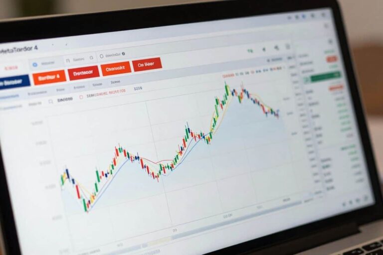 MetaTrader 4 trading platform on a laptop screen.