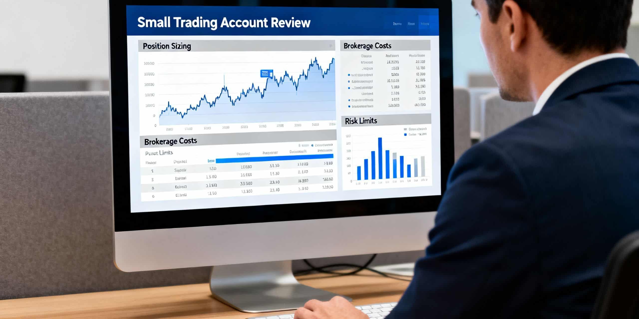 Australian retail trader reviewing a small trading account, position sizing, brokerage costs and risk limits on a financial chart